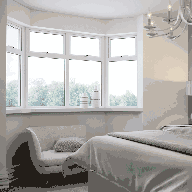 Aluminium Windows white aluminium bay windows in a bedroom in inverness